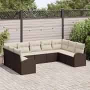 vidaXL Soffset med kudde 9 pcs Brun Poly Rattan