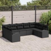 vidaXL Soffset med kudde 9 pcs Svart Poly Rattan