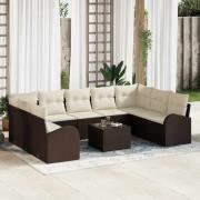vidaXL Trädgårdsoffset 10 pcs Brun Poly rattan