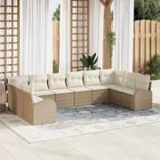 vidaXL Trädgårdsoffset 10 pcs Beige Poly rattan