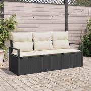 vidaXL Trädgårdsoffset 3 pcs Svart Poly rattan