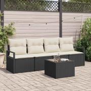 vidaXL Trädgårdsoffset 5 pcs Svart och kräm 55 x 55 x 37 cm