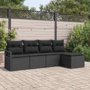 vidaXL Trädgårdsoffset 5 pcs Svart Poly rattan