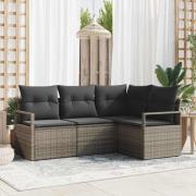 vidaXL Trädgårdsoffset 4 pcs Grå Poly rattan
