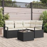 vidaXL Trädgårdsoffset 5 pcs Svart Poly rattan