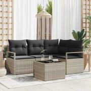 vidaXL Trädgårdsoffset 5 pcs Ljusgrå Poly rattan