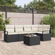 vidaXL Trädgårdsoffset 6 pcs Svart Poly rattan