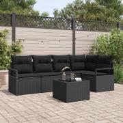 vidaXL Trädgårdsoffset 6 pcs Svart Poly rattan