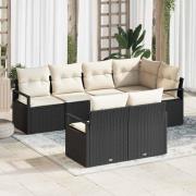 vidaXL Trädgårdsoffset 7 pcs Svart Poly rattan