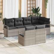 vidaXL Trädgårdsoffset 7 pcs Ljusgrå Poly rattan