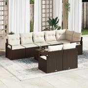 vidaXL Trädgårdsoffset 9 pcs Brun Poly rattan