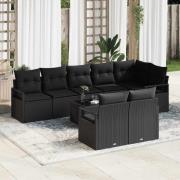 vidaXL Trädgårdsoffset 9 pcs Svart Poly rattan