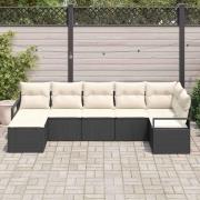 vidaXL Trädgårdsoffset 7 pcs Svart Poly rattan