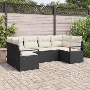 vidaXL Trädgårdsoffset 6 pcs Svart Poly rattan