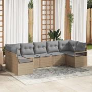 vidaXL Trädgårdsoffset 7 pcs Beige Poly rattan
