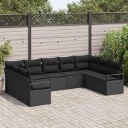 vidaXL Trädgårdsoffset 9 pcs Svart Poly rattan