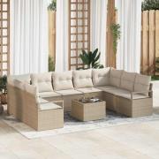 vidaXL Trädgårdsoffset 10 pcs Beige Poly rattan