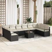 vidaXL Trädgårdsoffset 11 pcs Svart Poly rattan