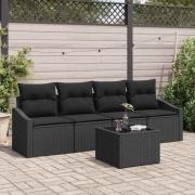 vidaXL Trädgårdsoffset med kudde med kudde 5 pcs Svart 55 x 55 x 37 cm