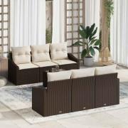 vidaXL Trädgårdsoffset med kudde 7 pcs Brun och Kräm 55 x 55 x 37 cm