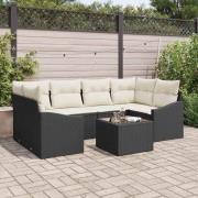 vidaXL Trädgårdsoffset med kudde 7 pcs Svart, Grädde 55 x 55 x 37 cm