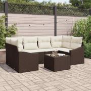 vidaXL Trädgårdsoffset med kudde 7 pcs Brun och Kräm 55 x 55 x 37 cm