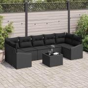 vidaXL Trädgårdsoffset med kudde med kudde 8 pcs Svart 55 x 55 x 37 cm
