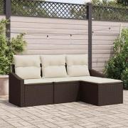 vidaXL Trädgårdsoffset 4 pcs Brun Poly rattan