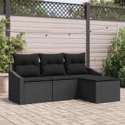 vidaXL Trädgårdsoffset 4 pcs Svart Poly rattan