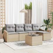 vidaXL Soffset med kudde 6 pcs Beige konstrotting