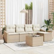 vidaXL Soffset med kudde 6 pcs Beige konstrotting
