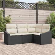 vidaXL Trädgårdsoffset 4 pcs Svart Poly rattan
