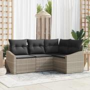 vidaXL Trädgårdsoffset 4 pcs Ljusgrå Poly rattan