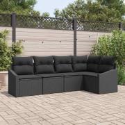 vidaXL Trädgårdsoffset 5 pcs Svart Poly rattan