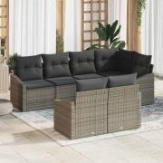 vidaXL Trädgårdsoffset 7 pcs Grå Poly rattan