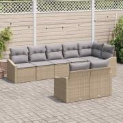 vidaXL Soffset med kudde 8 pcs Beige konstrotting