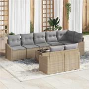 vidaXL Trädgårdsoffset 9 pcs Beige Poly rattan
