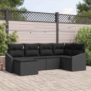 vidaXL Trädgårdsoffset 6 pcs Svart Poly rattan