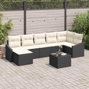 vidaXL Trädgårdsoffset 8 pcs Svart Poly rattan