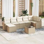 vidaXL Soffset med kudde 8 pcs Beige konstrotting