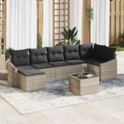 vidaXL Trädgårdsoffset 8 pcs Ljusgrå Poly rattan