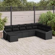 vidaXL Trädgårdsoffset 8 pcs Svart Poly rattan