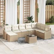 vidaXL Trädgårdsoffset 9 pcs Beige Poly rattan