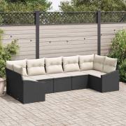 vidaXL Trädgårdsoffset 7 pcs Svart Poly rattan
