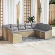 vidaXL Trädgårdsoffset 9 pcs Beige Poly rattan