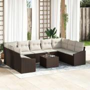 vidaXL Trädgårdsoffset 10 pcs Brun Poly rattan