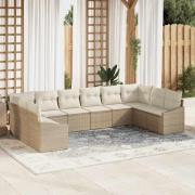 vidaXL Trädgårdsoffset 10 pcs Beige Poly rattan