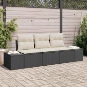 vidaXL Trädgårdsoffset 3 pcs Svart Poly rattan