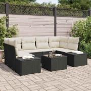 vidaXL Trädgårdsoffset 7 pcs Svart Poly rattan