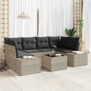 vidaXL Trädgårdsoffset 7 pcs Ljusgrå Poly rattan